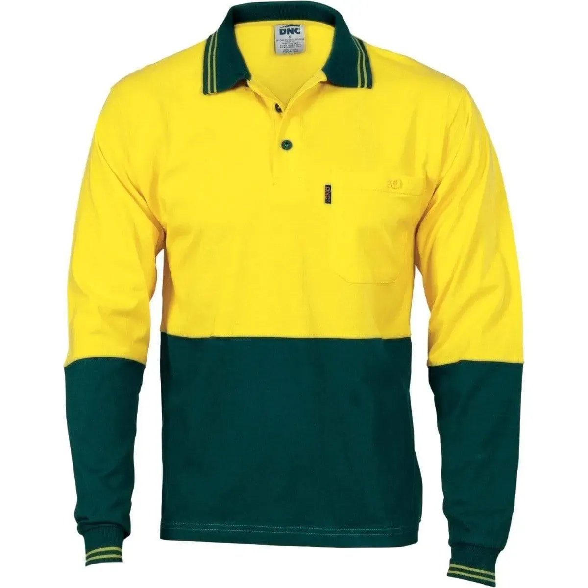 Dnc Workwear Hi-vis Cool-breeze Cotton Jersey Long Sleeve Polo Shirt With Underarm Cotton Mesh - 3846